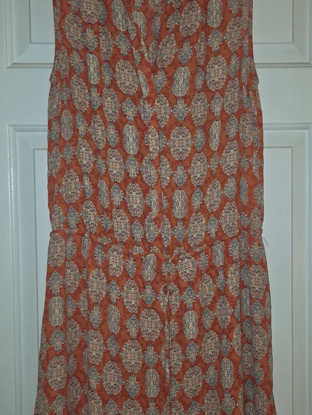 Orange Patterned Women's Dress With Tie